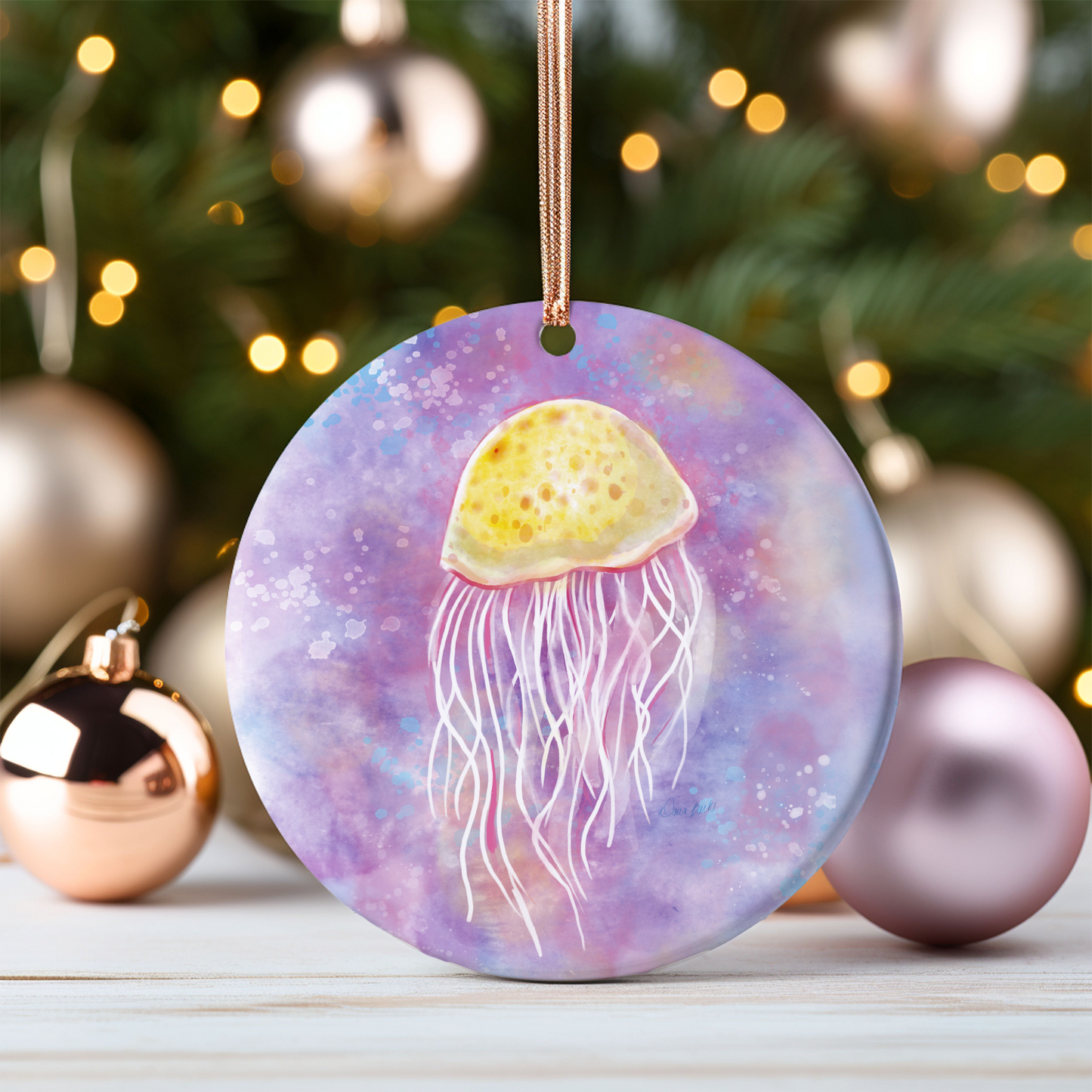 Jellyfish 3" Round Ceramic Christmas Ornament