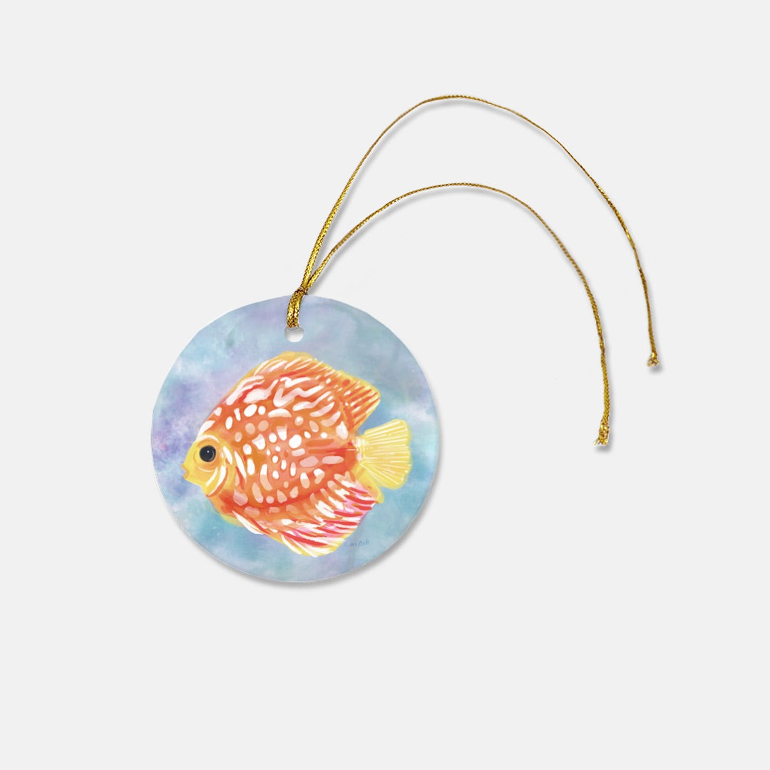 Orange Tropical Fish 3" Round Ceramic Christmas Ornament