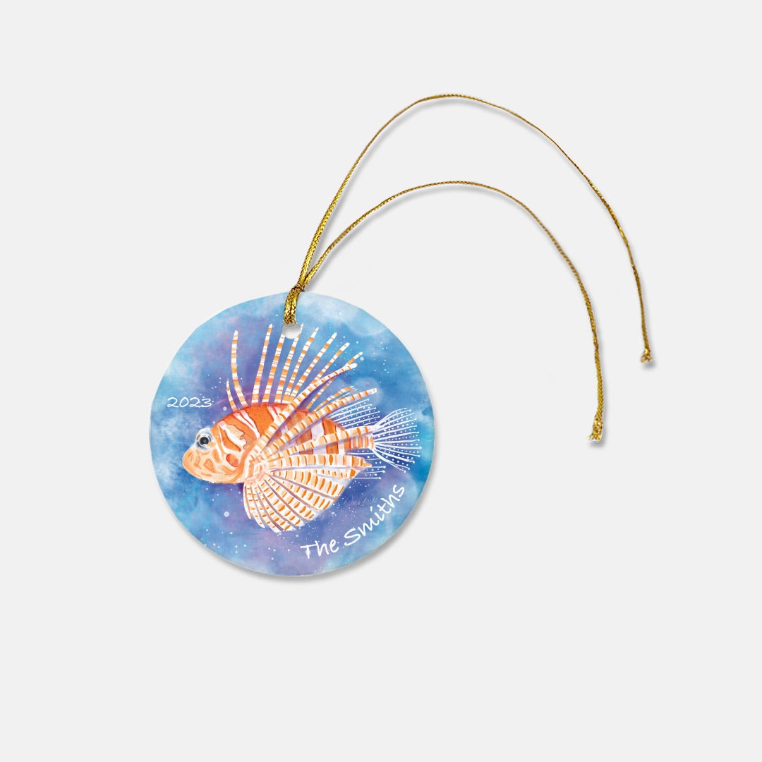 Personalized Lionfish 3" Round Ceramic Christmas Ornament