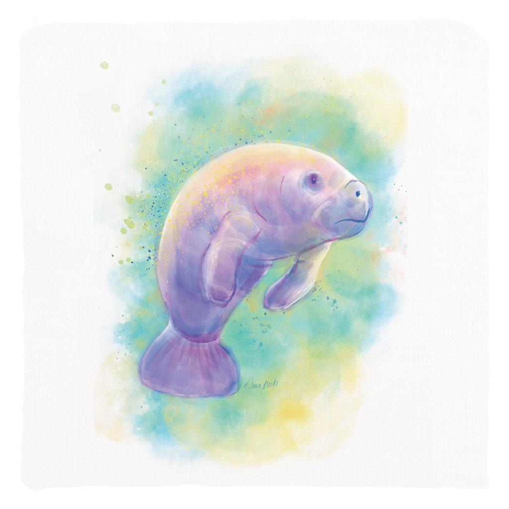 Watercolor Manatee Throw Pillow
