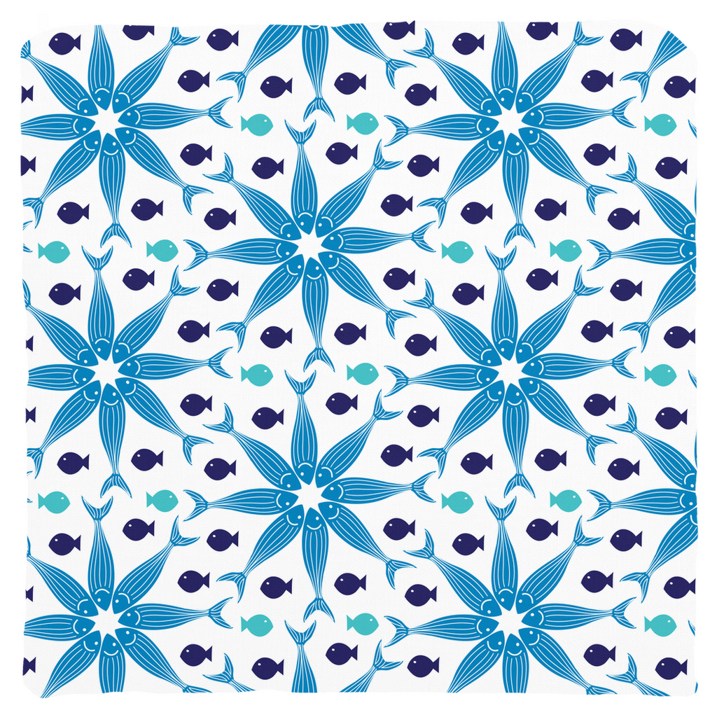 Geometric Blue Fish Throw Pillows