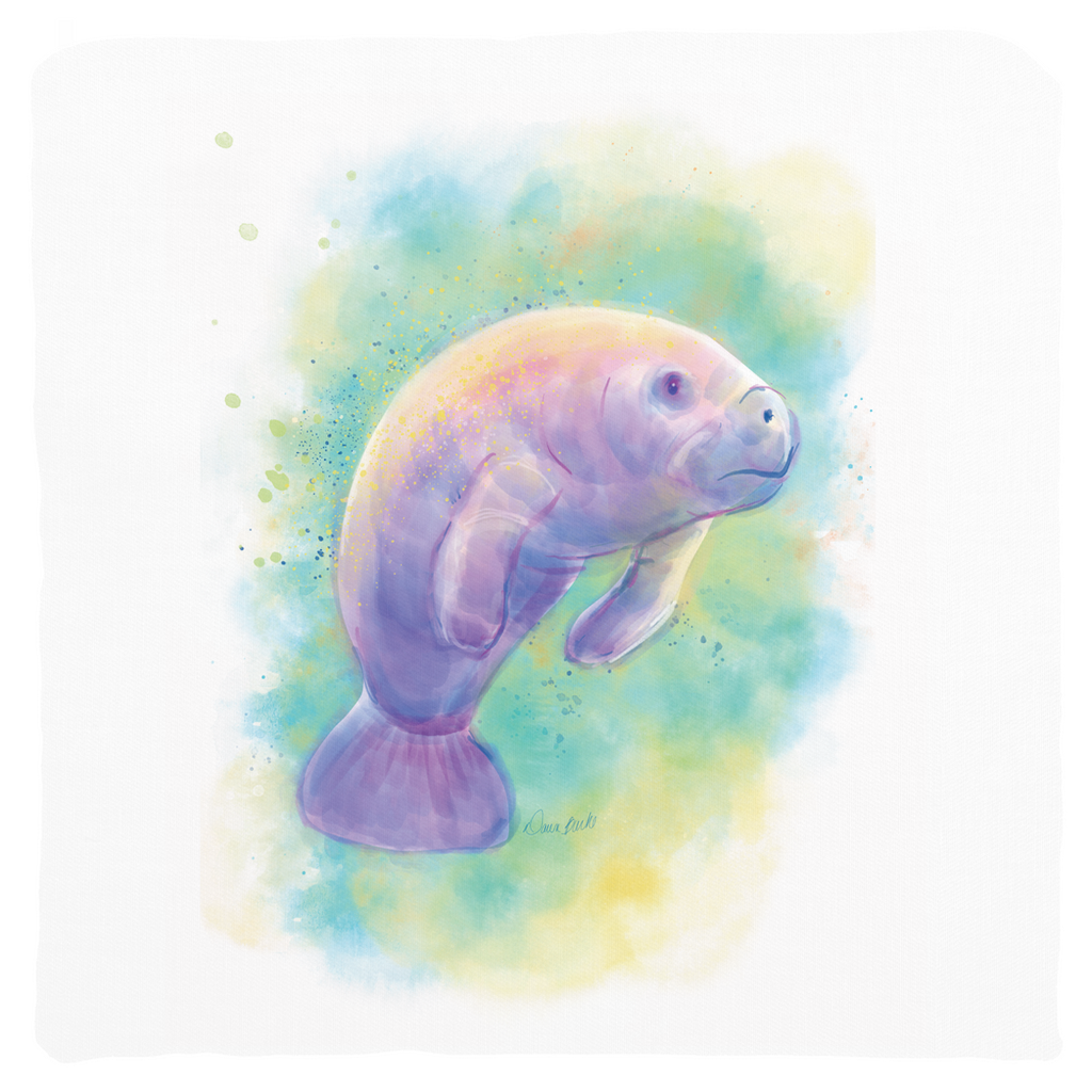 Watercolor Manatee Throw Pillow
