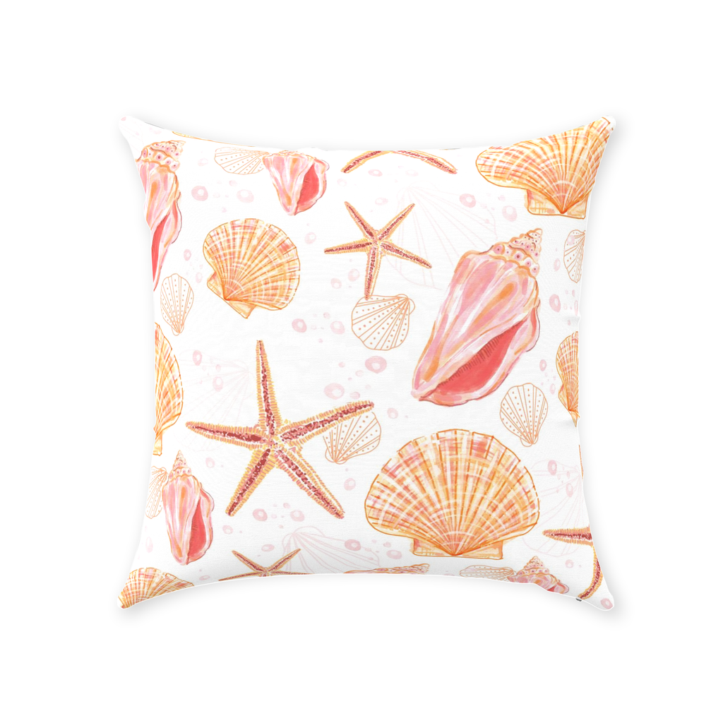 Shell Me On White Throw Pillows