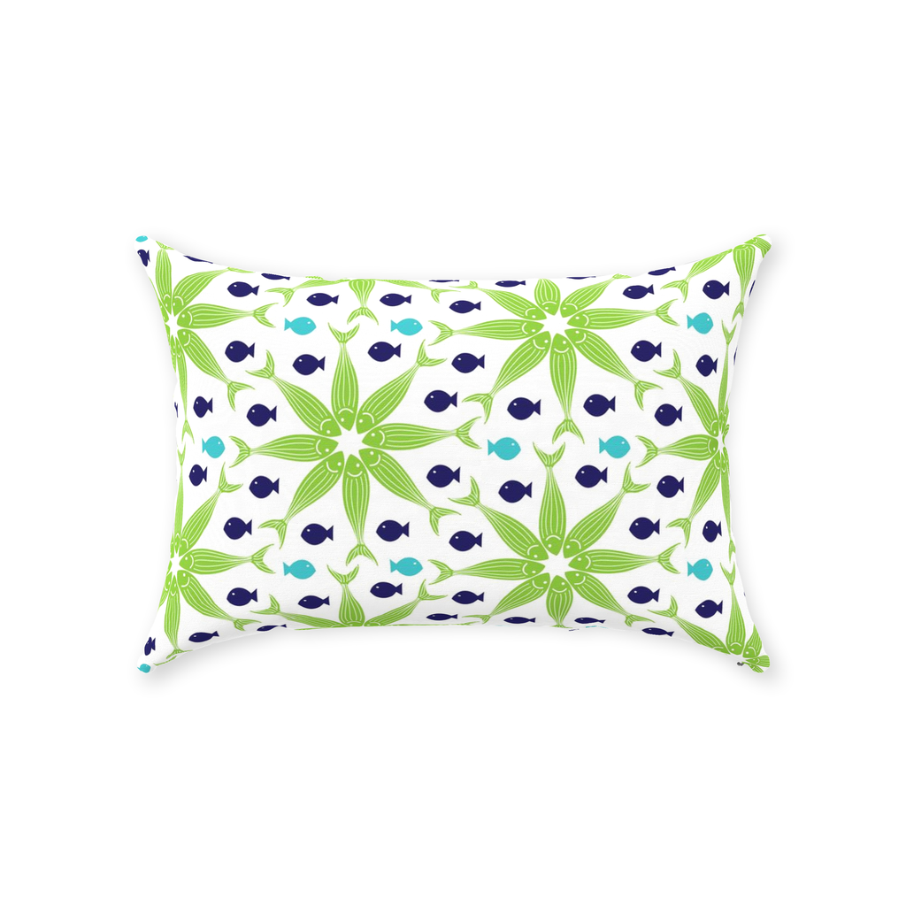 Geometric Green Fish Throw Pillows