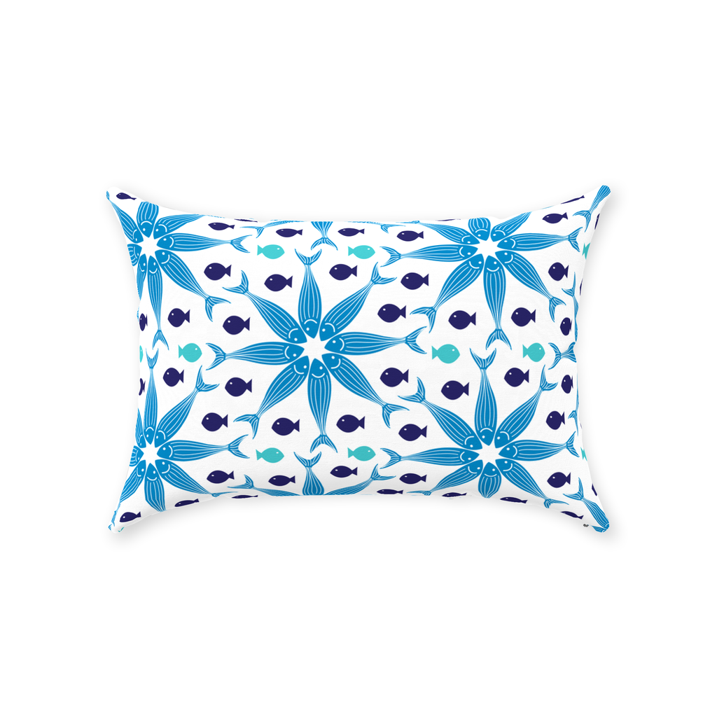 Geometric Blue Fish Throw Pillows