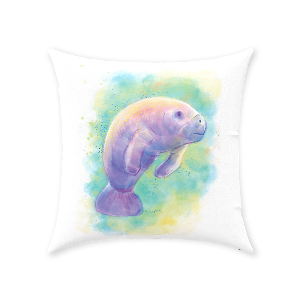 Watercolor Manatee Throw Pillow