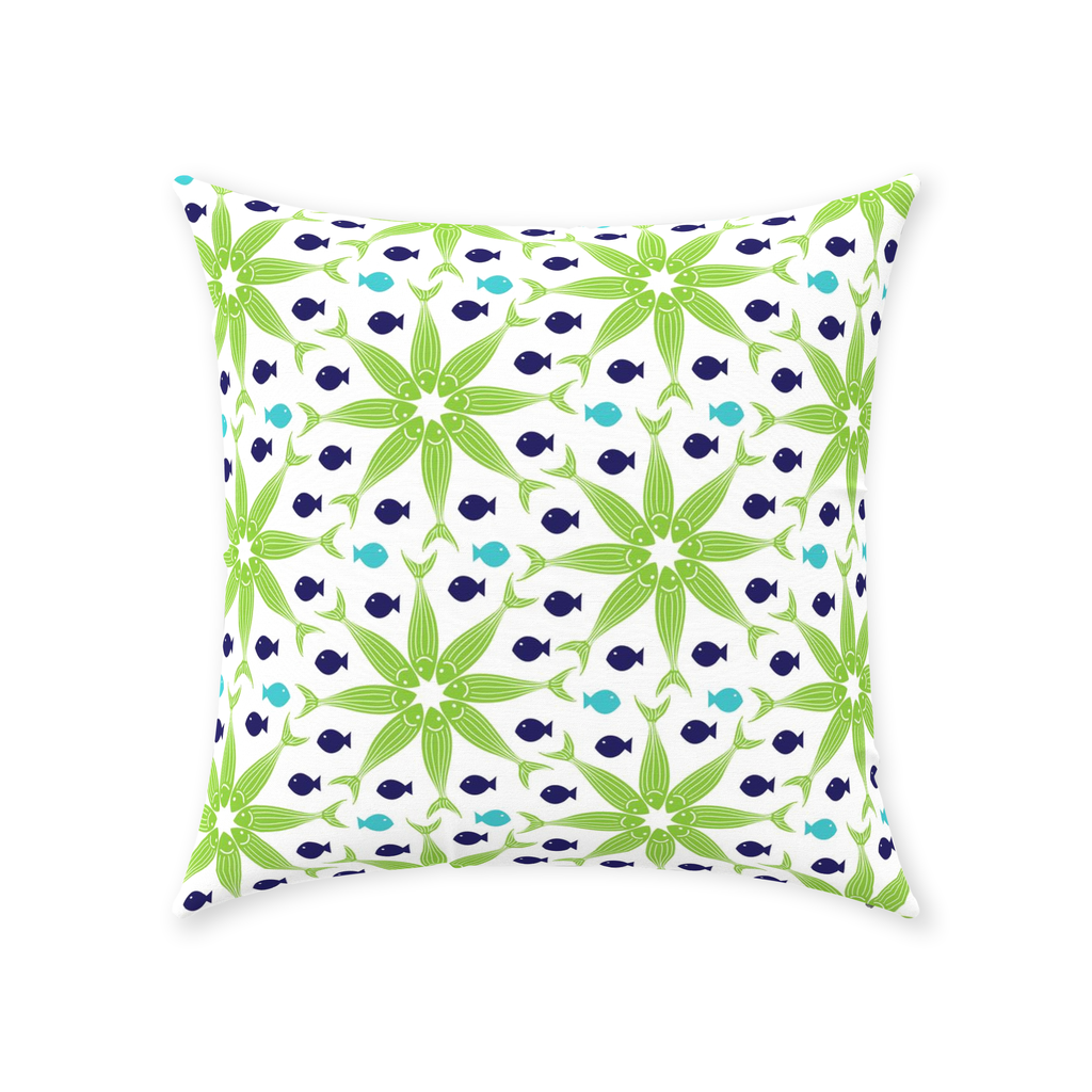 Geometric Green Fish Throw Pillows