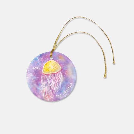 Personalized Jellyfish 3" Round Ceramic Christmas Ornament