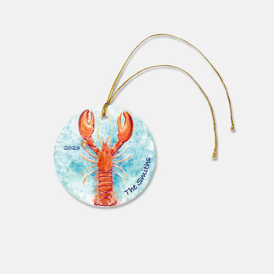 Personalized Lobster 3" Round Ceramic Christmas Ornament