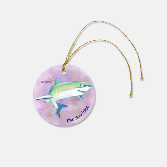 Personalized Shark 3" Round Ceramic Christmas Ornament