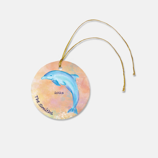 Personalized Dolphin 3" Round Ceramic Christmas Ornament