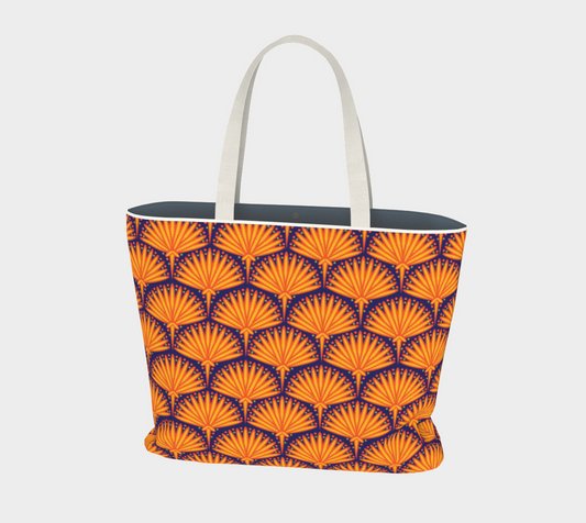 Orange and Navy Palm Tote Bag