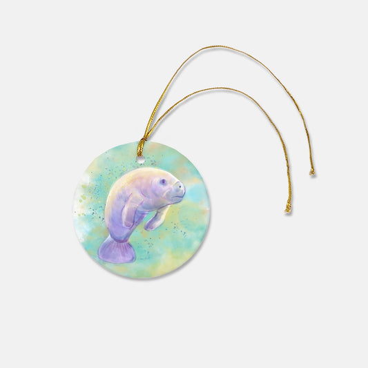 Manatee 3" Round Ceramic Christmas Ornament