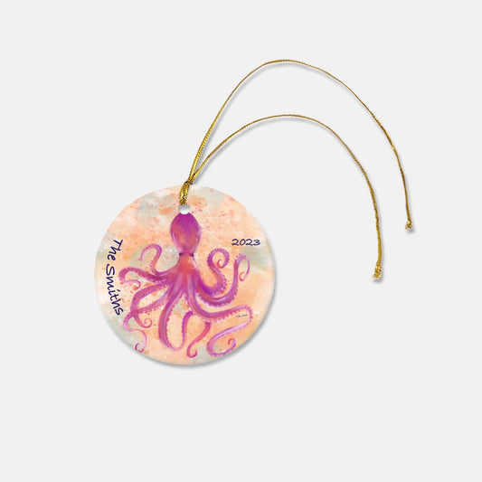 Personalized Octopus 3" Round Ceramic Christmas Ornament