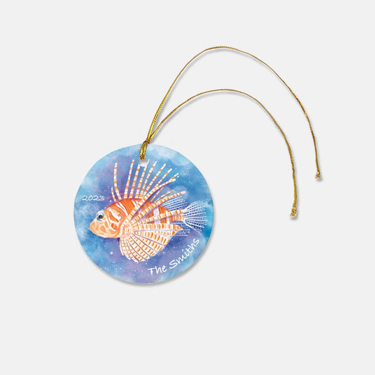 Personalized Lionfish 3" Round Ceramic Christmas Ornament