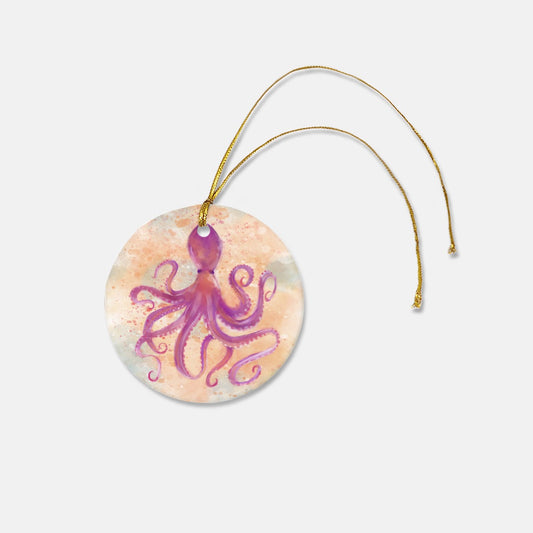 Octopus 3" Round Ceramic Christmas Ornament