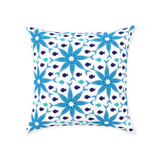 Geometric Blue Fish Throw Pillows