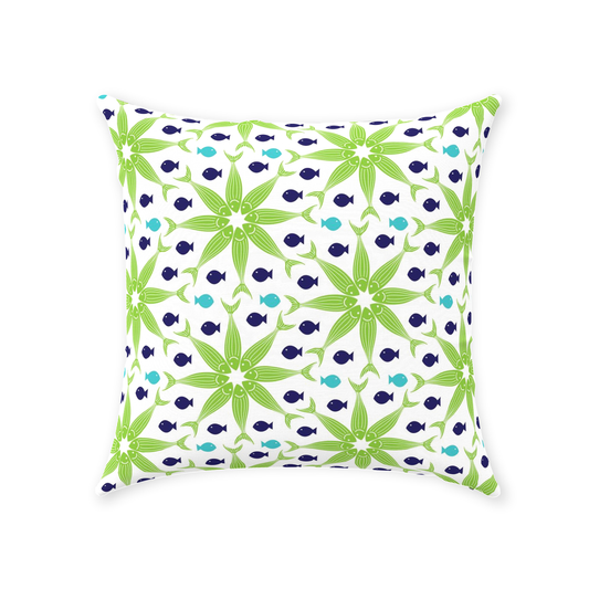 Geometric Green Fish Throw Pillows
